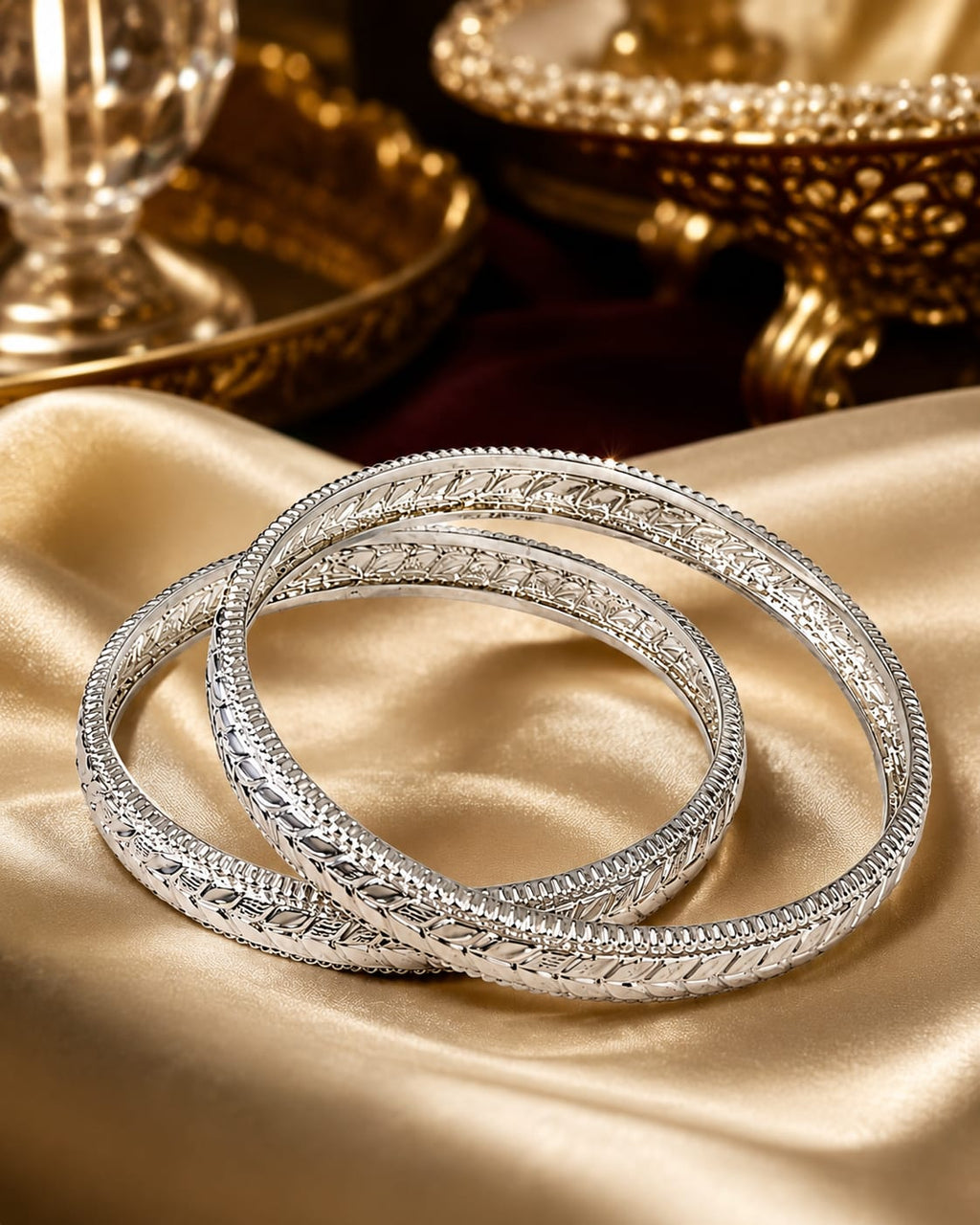 Kritharth Jewels Classic Silver-Tone Engraved Bangles Set