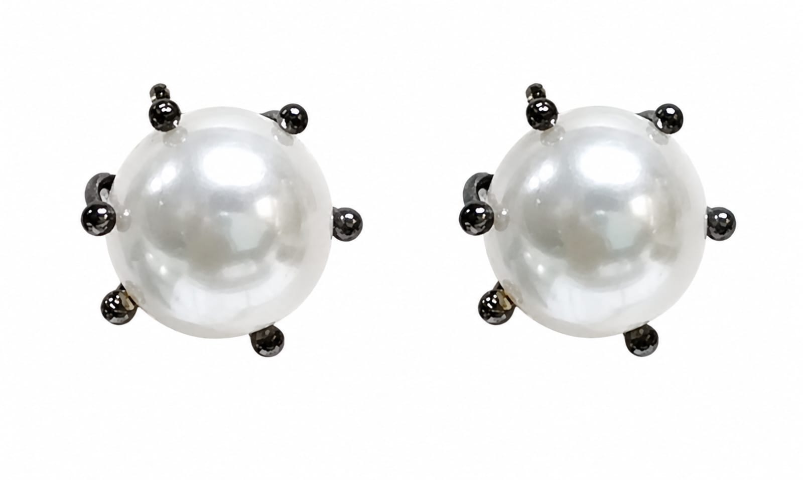 Classic Pearl Stud Earrings with Black-Tone Accents