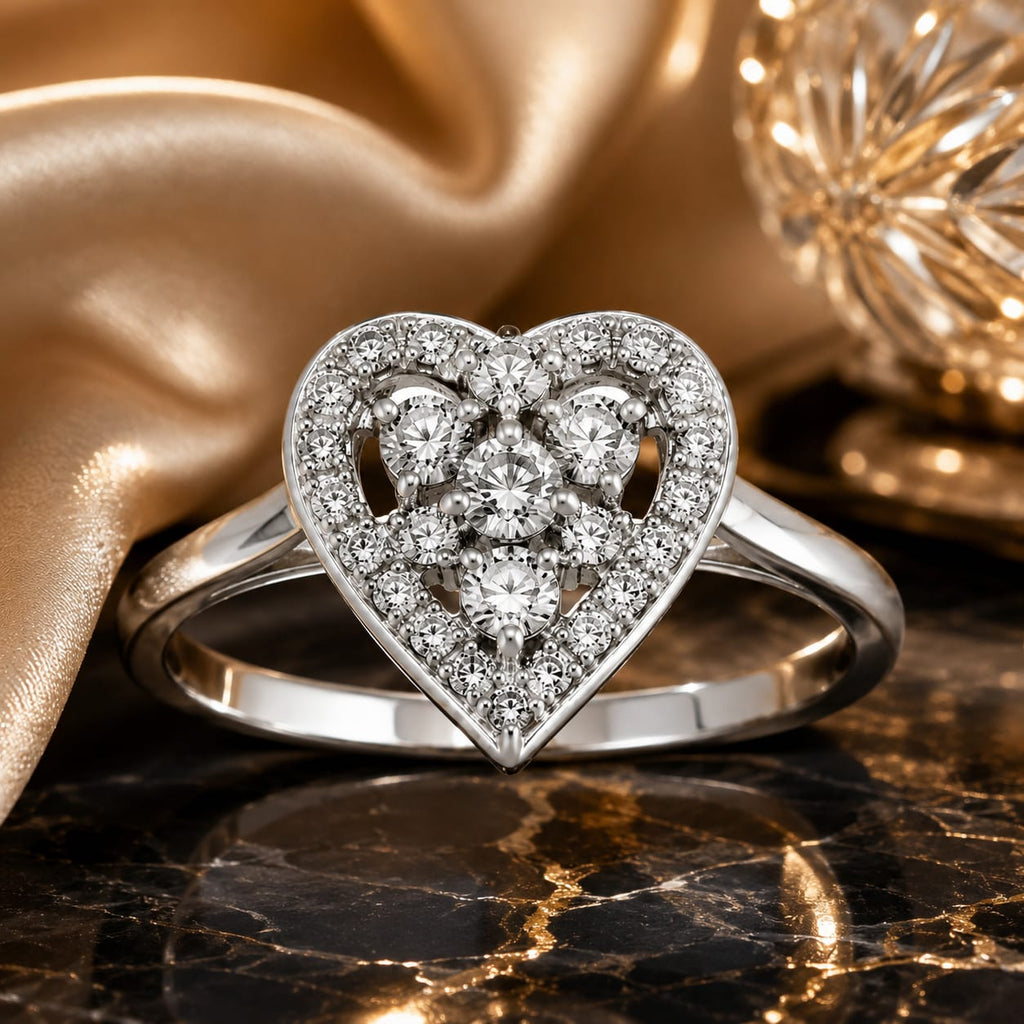 925 Sterling Silver Heart Halo Ring for Women