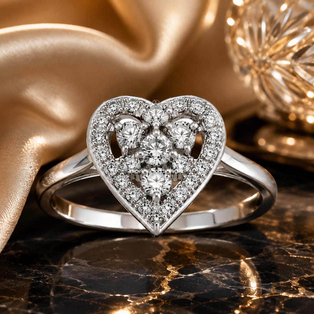 925 Sterling Silver Heart Halo Ring for Women