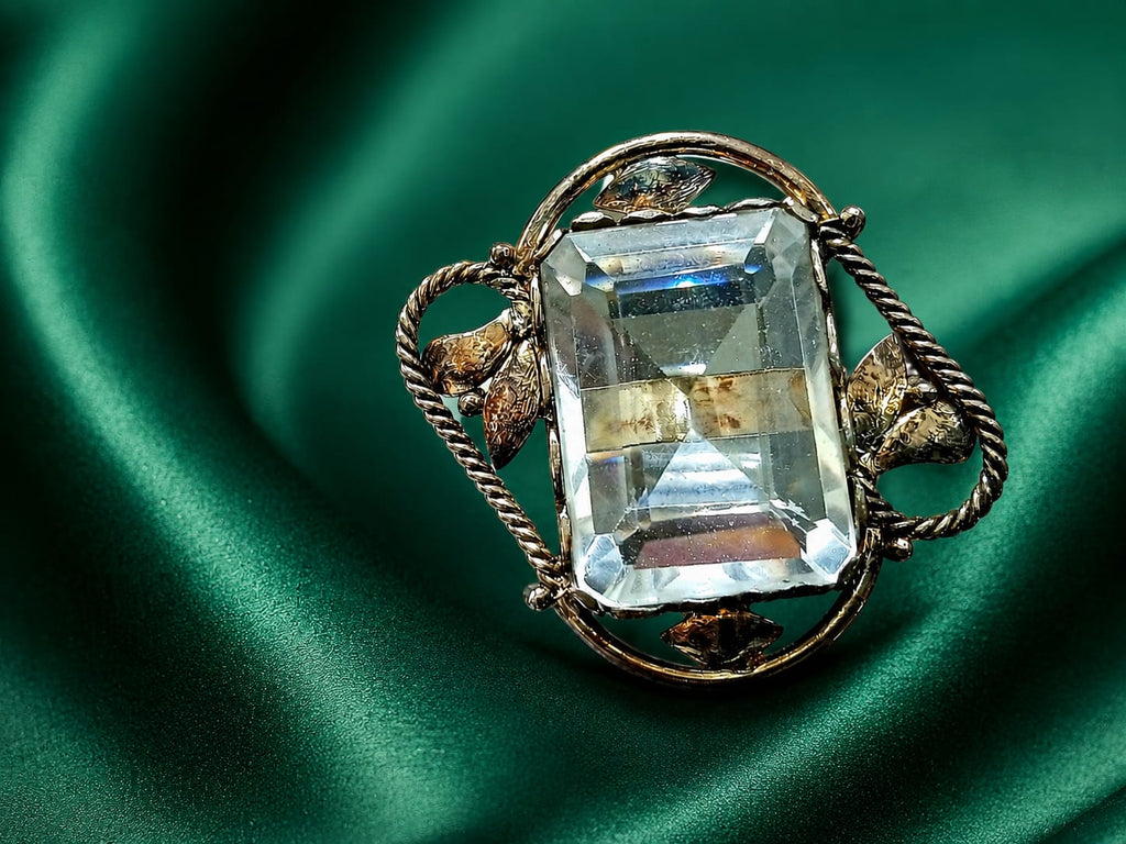 Vintage Aqua Crystal Floral Statement Ring