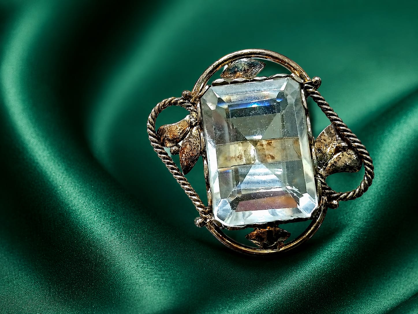 Vintage Aqua Crystal Floral Statement Ring