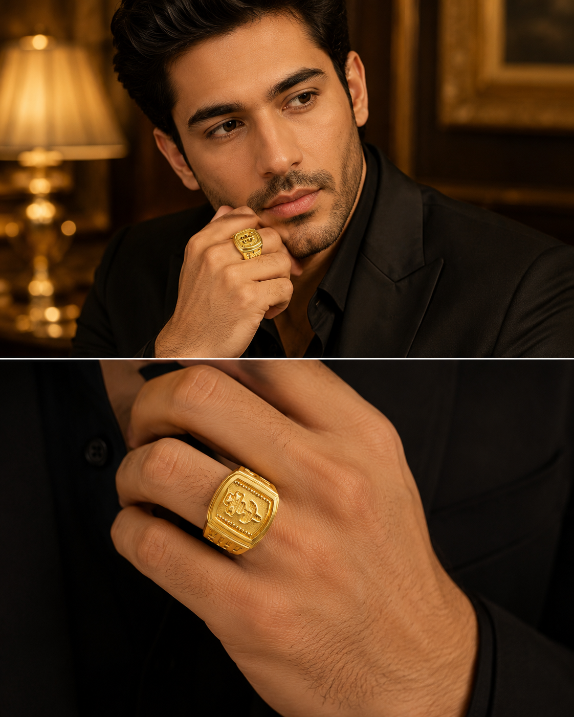 Kritharth Jewels Gold Floral Motif Statement Ring for Men in 22K