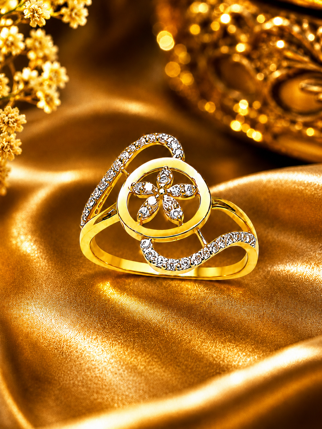 18K Gold Floral Diamond Ring for Women