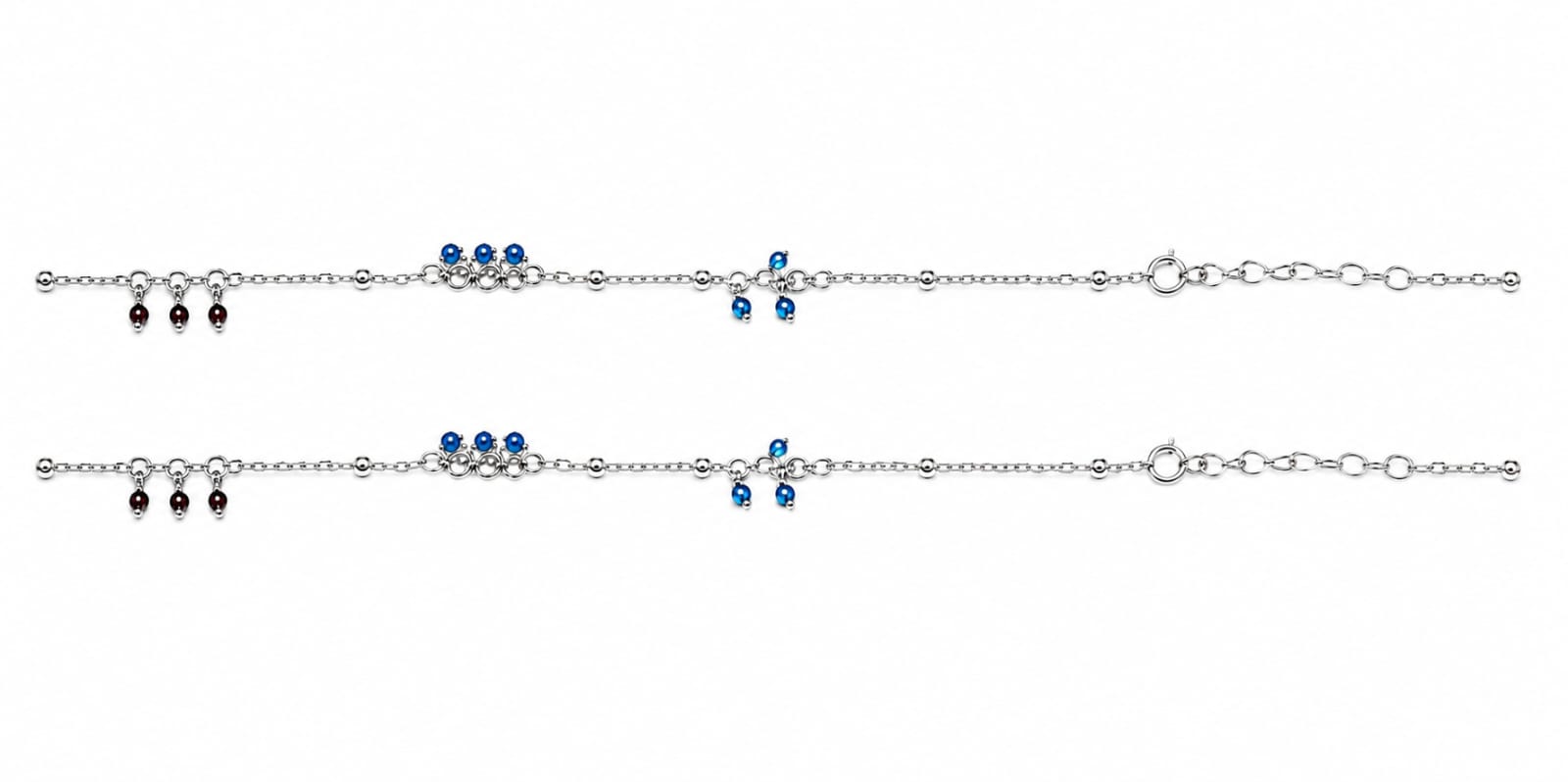 925 Sterling Silver Blue & Black Beaded Designer Anklet for Women