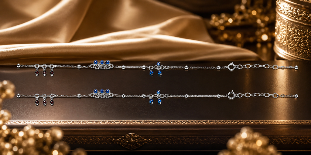 925 Sterling Silver Blue & Black Beaded Designer Anklet for Women