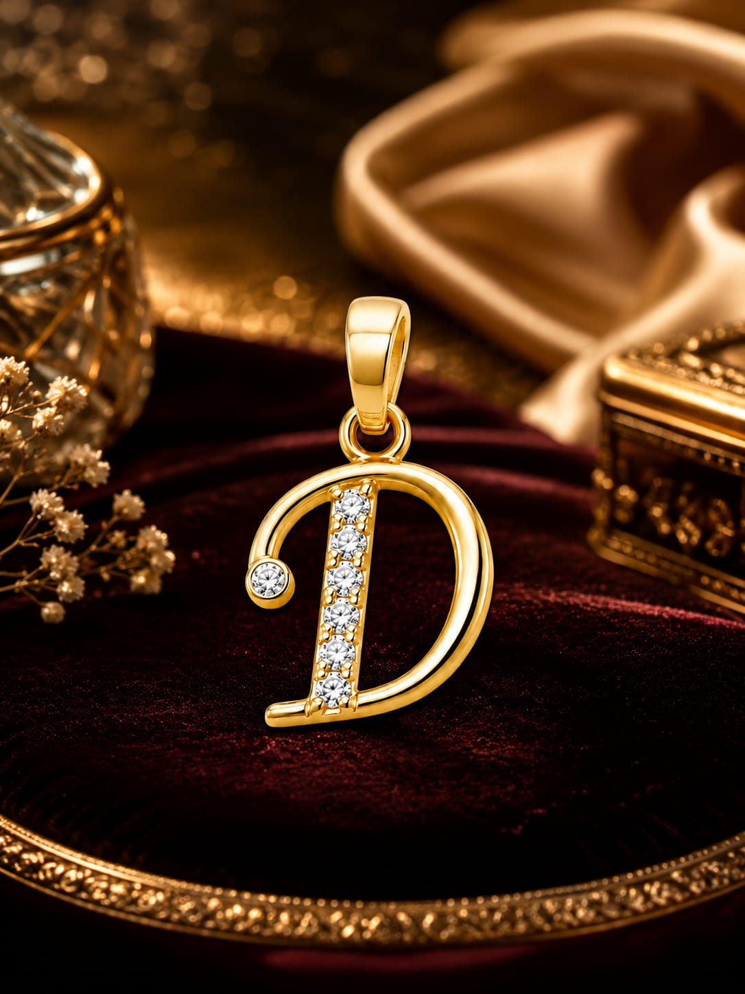 18K Gold Diamond Initial "D" Letter Pendant