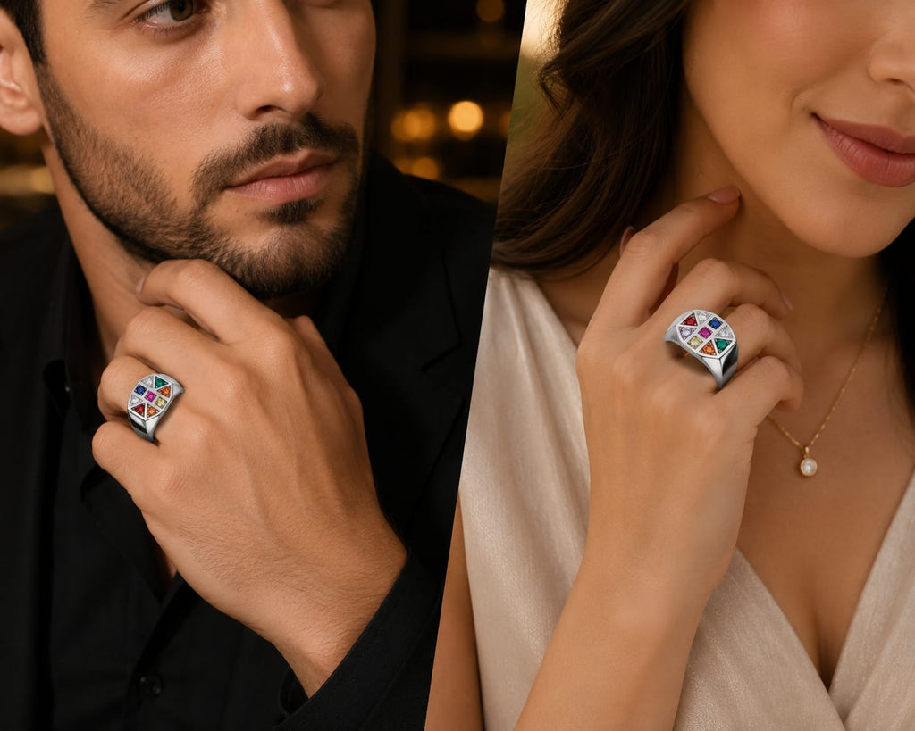 925 Sterling Silver Navratna Signet Ring for Men & Women