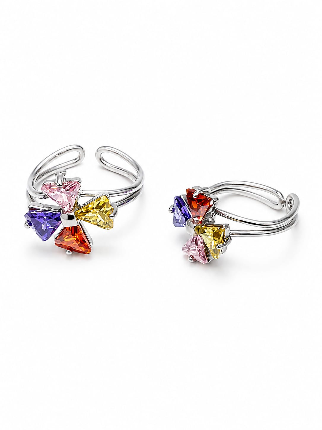 925 Sterling Silver Multicolor Floral Toe Rings for Women