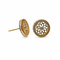 18K Gold  Floral Mandala Stud Earrings with Cubic Zirconia