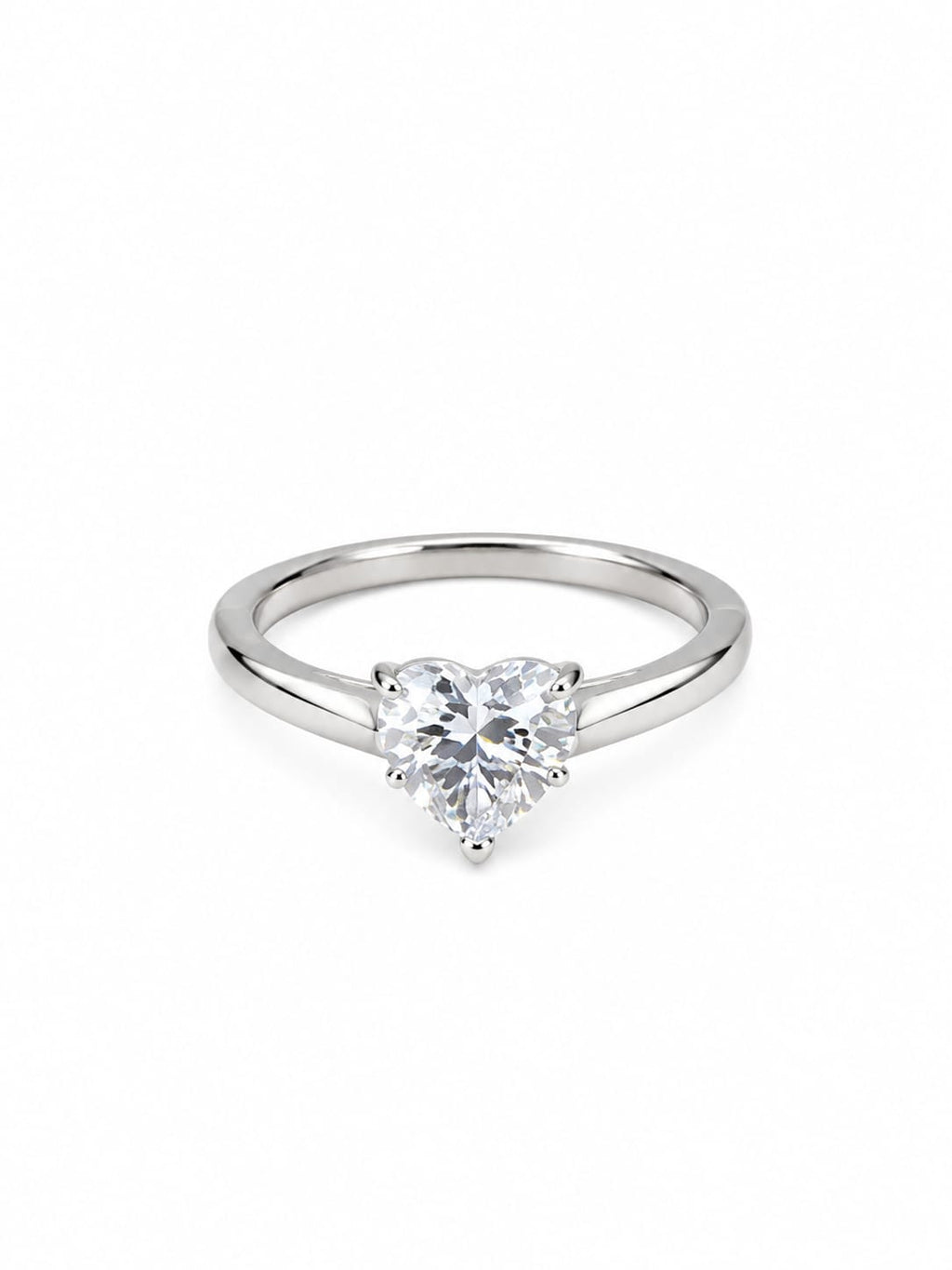 Heart Cut Solitaire Ring – Elegant Silver-Tone Love Ring for Women