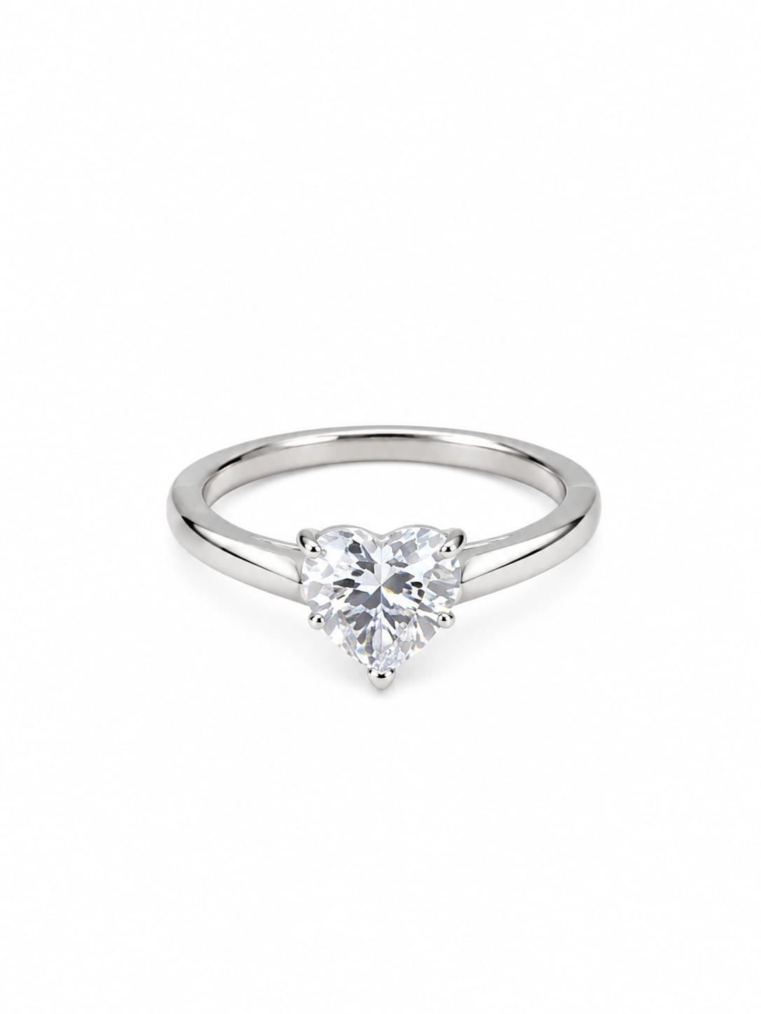 Heart Cut Solitaire Ring – Elegant Silver-Tone Love Ring for Women