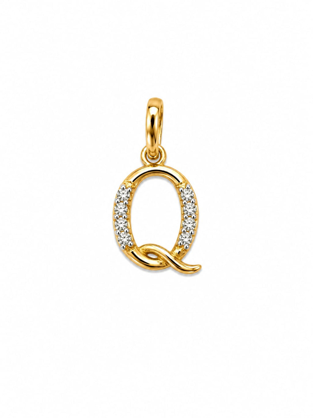 18K Gold Diamond Initial "Q" Letter Pendant