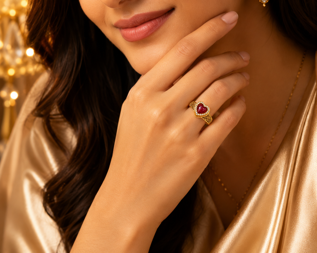 18K Gold Heart Ruby Ring for Women