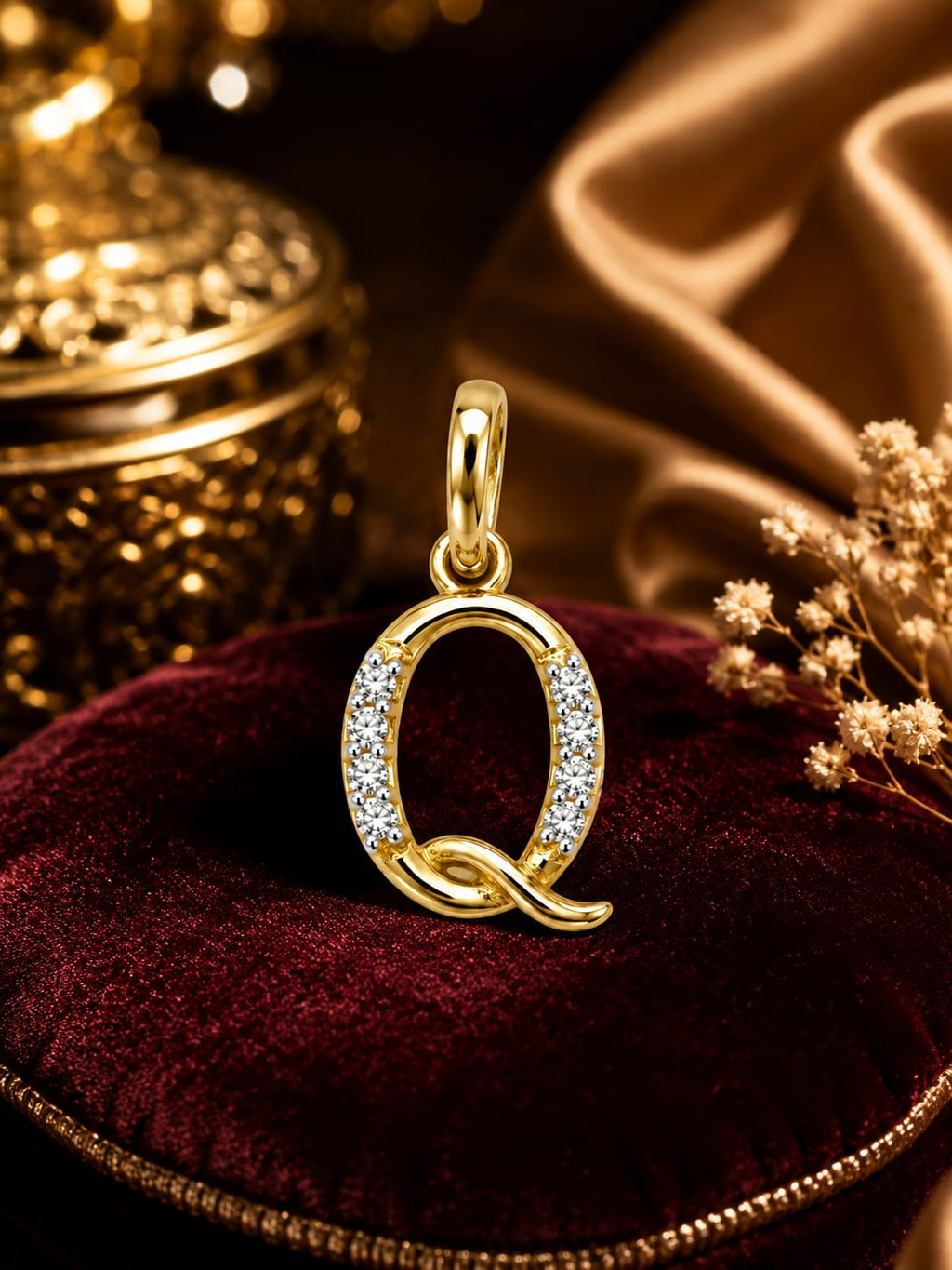 18K Gold Diamond Initial "Q" Letter Pendant