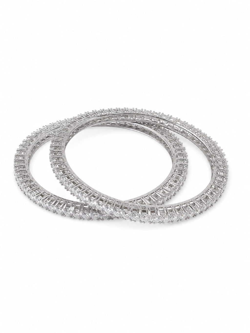Kritharth Jewels Premium CZ Stone-Studded Silver-Tone Bangles Set