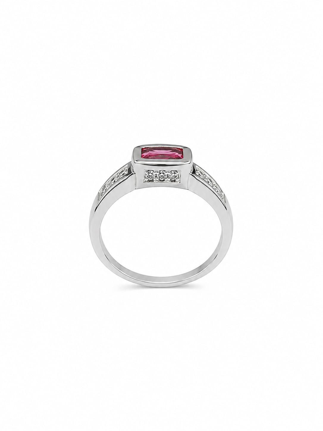 925 Sterling Silver Ruby Red Emerald Cut Ring for Women