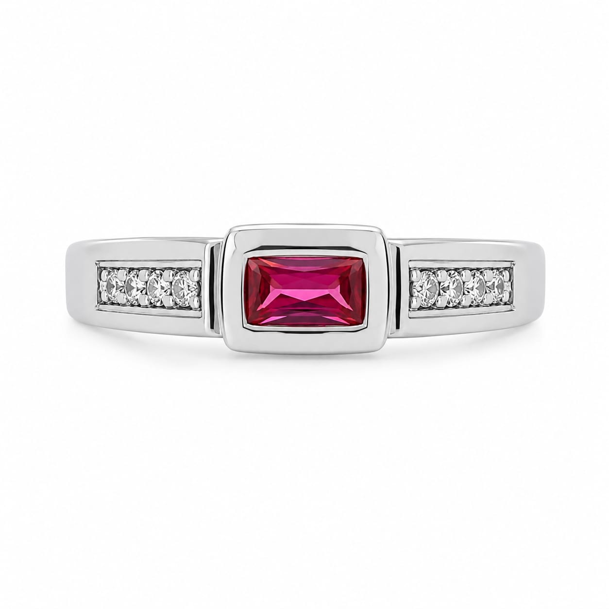 925 Sterling Silver Ruby Red Emerald Cut Ring for Women