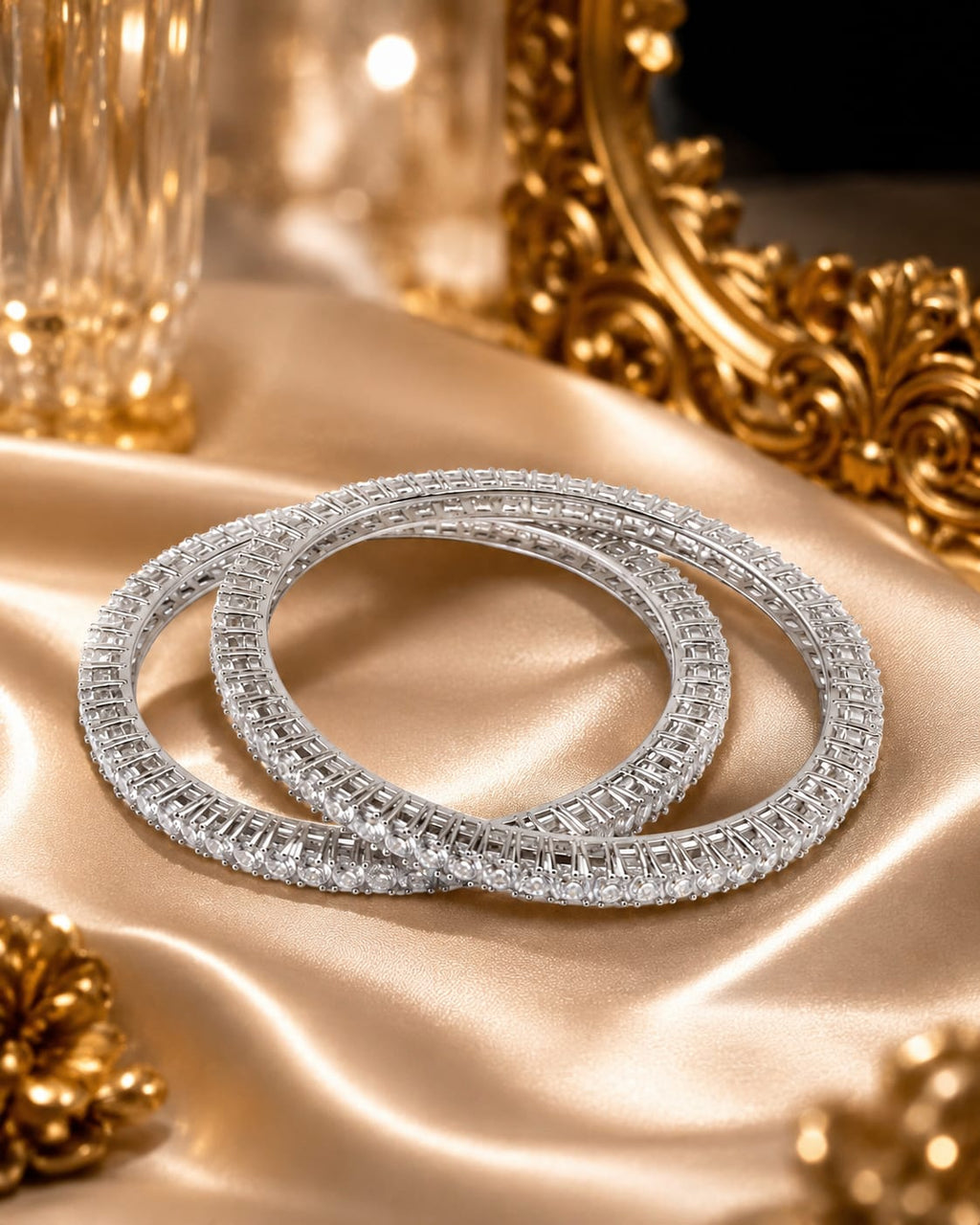 Kritharth Jewels Premium CZ Stone-Studded Silver-Tone Bangles Set