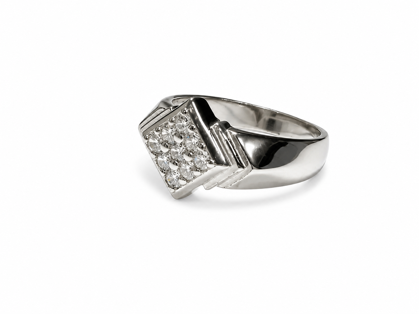 Radiant Geometric Diamond Cluster Ring – Silver Finish
