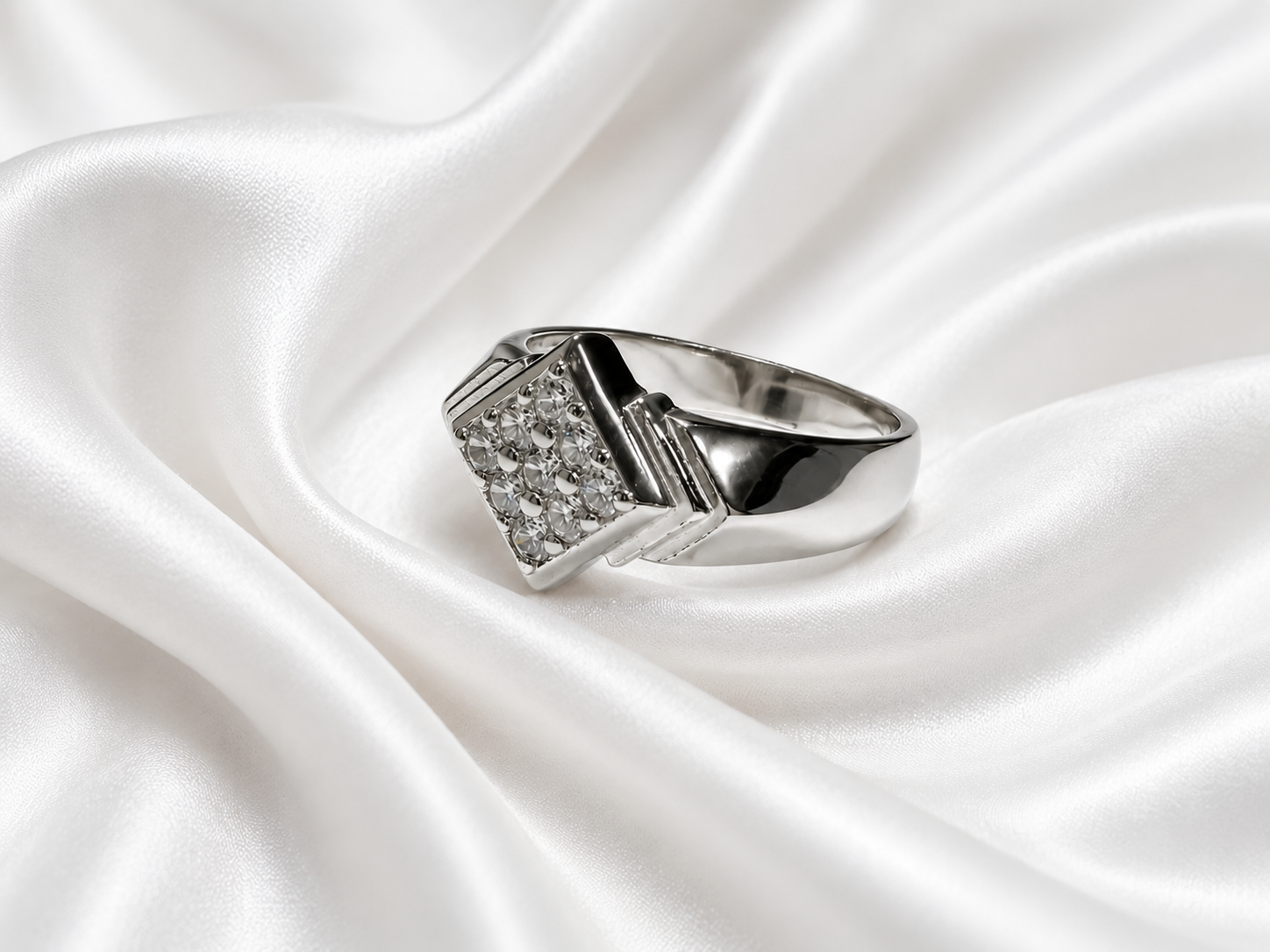 Radiant Geometric Diamond Cluster Ring – Silver Finish