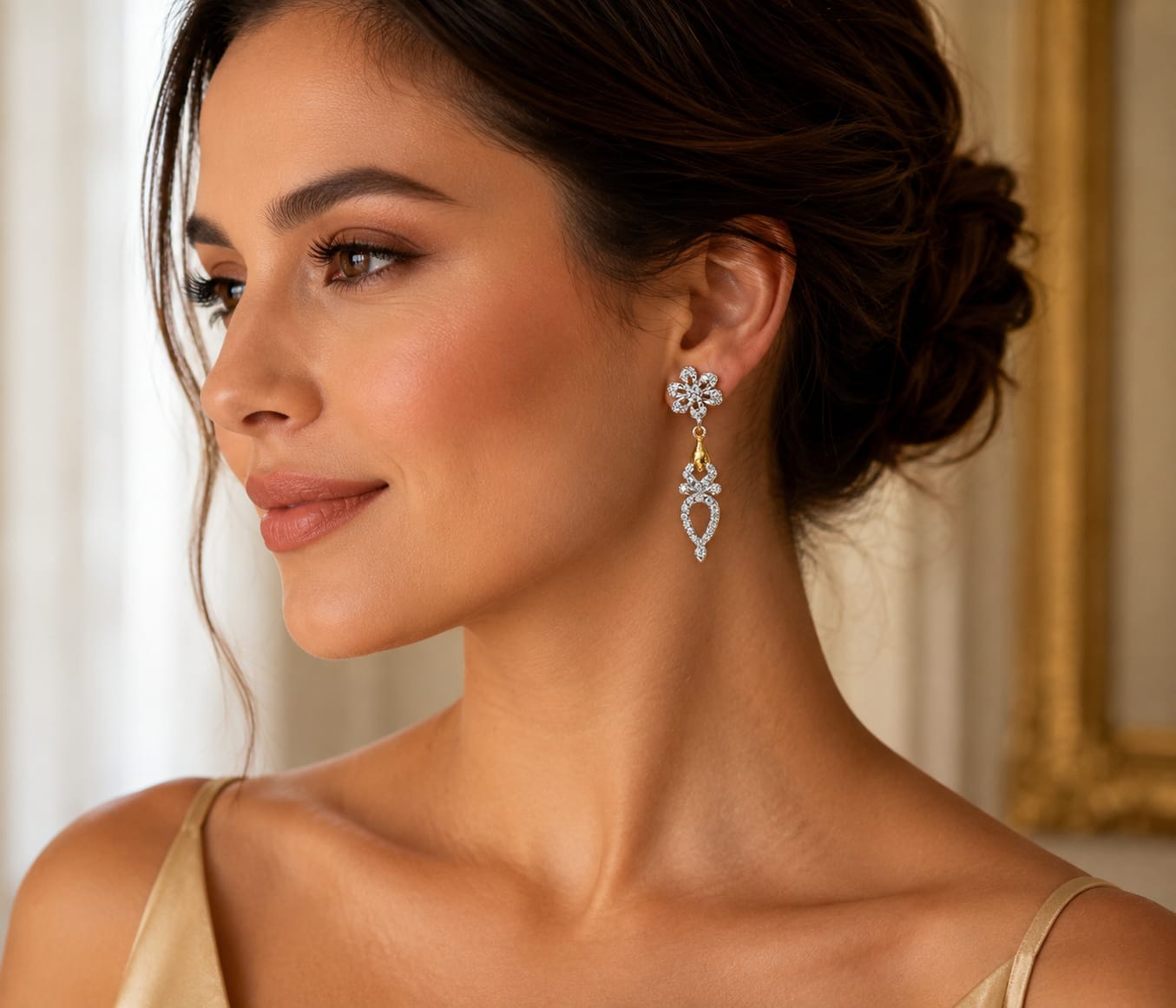 Floral Crystal Drop Earrings – Gold & Silver Tone Statement Earrings