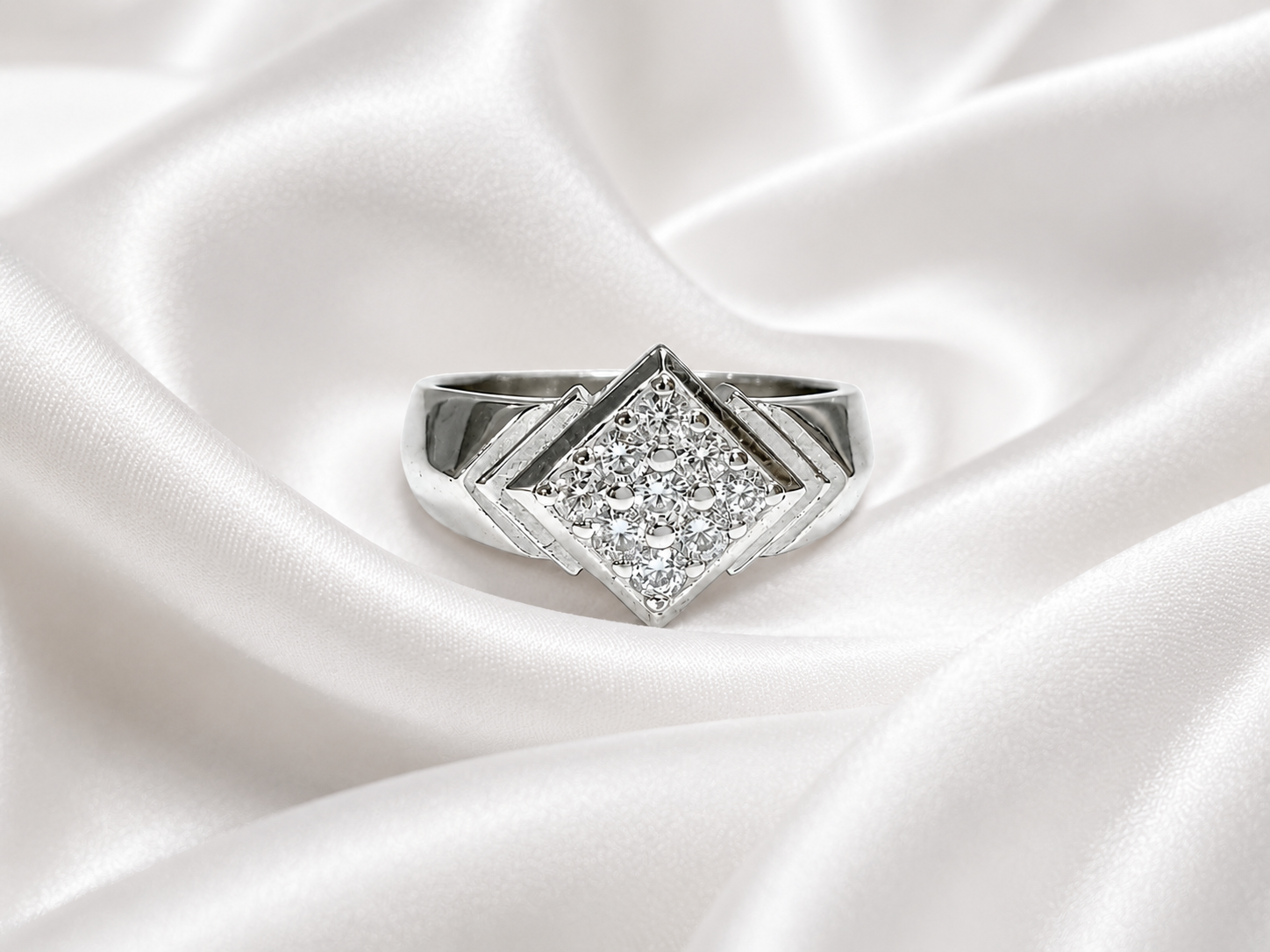 Radiant Geometric Diamond Cluster Ring – Silver Finish