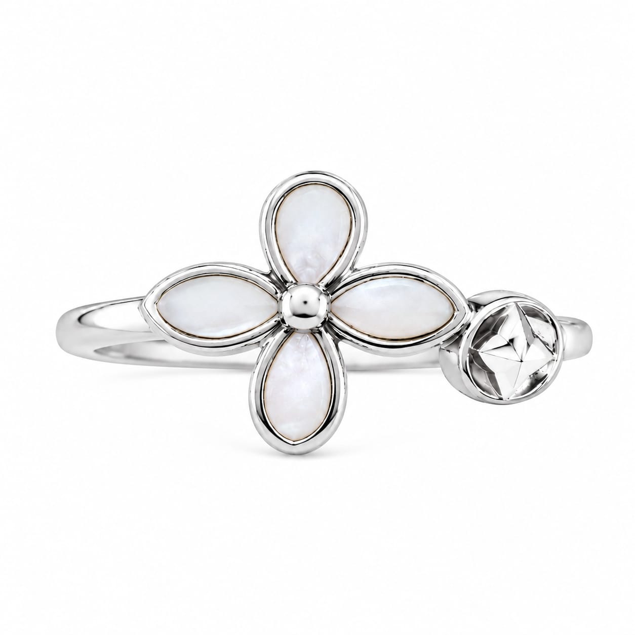 925 Sterling Silver Mother of Pearl Floral Ring for Women