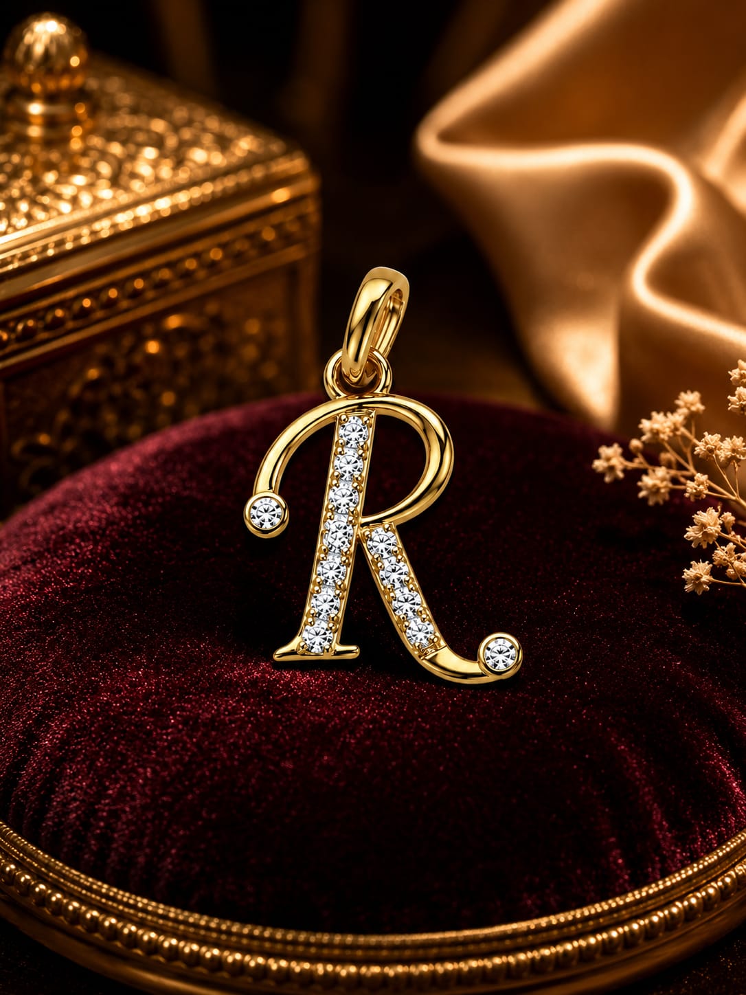 18K Gold Diamond Initial "R" Letter Pendant