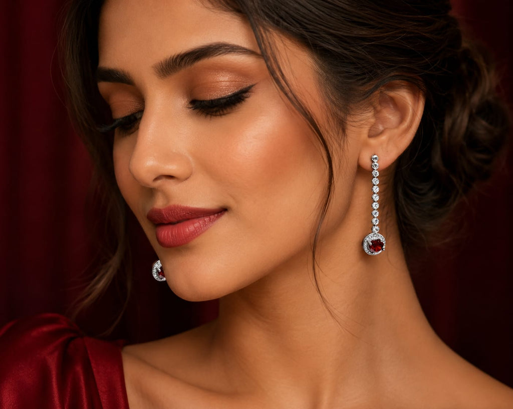 Crimson Heart Crystal Drop Earrings