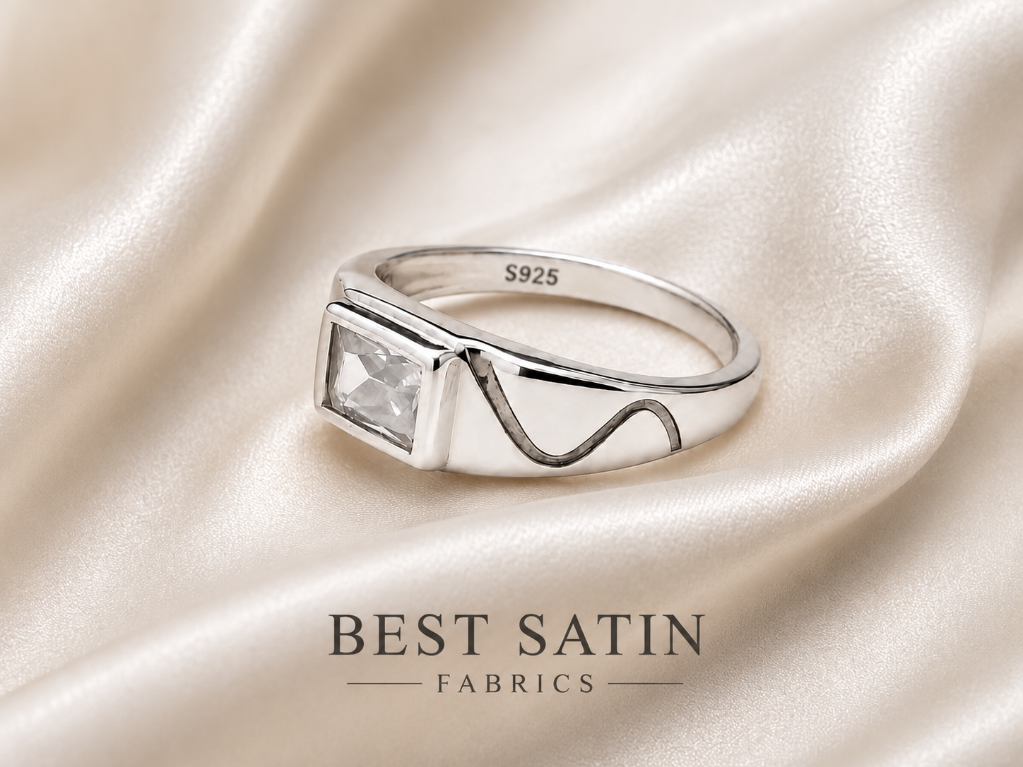 Kritharth Jewels Sterling Silver Geometric Crystal Ring (S925)