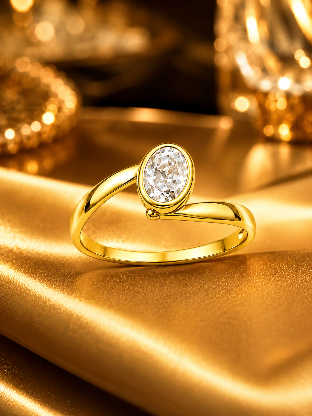 18K Gold Oval Solitaire Diamond Ring for Women