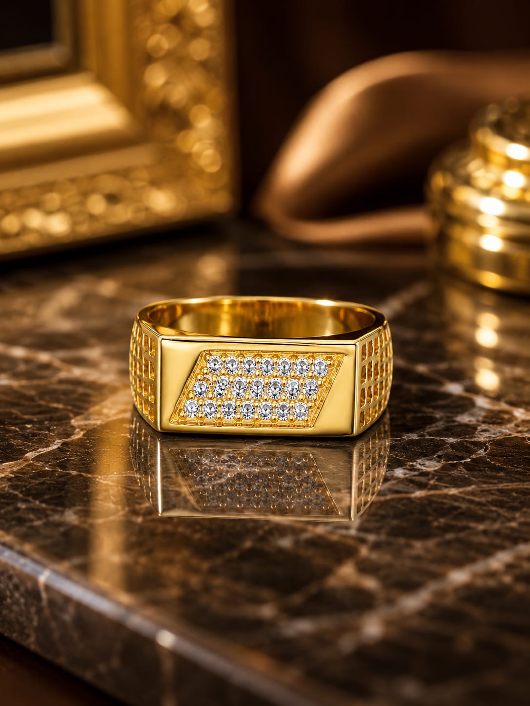 Kritharth Jewels 18K Gold CZ Signet Ring for Men