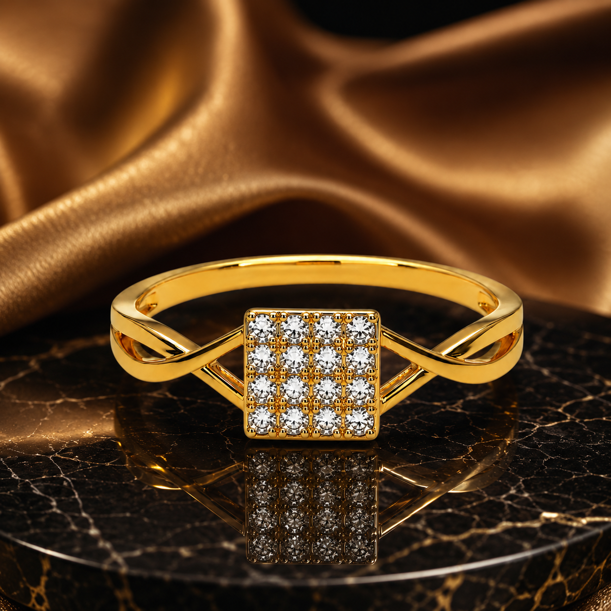 Elegant Square CZ Gold Ring for Women