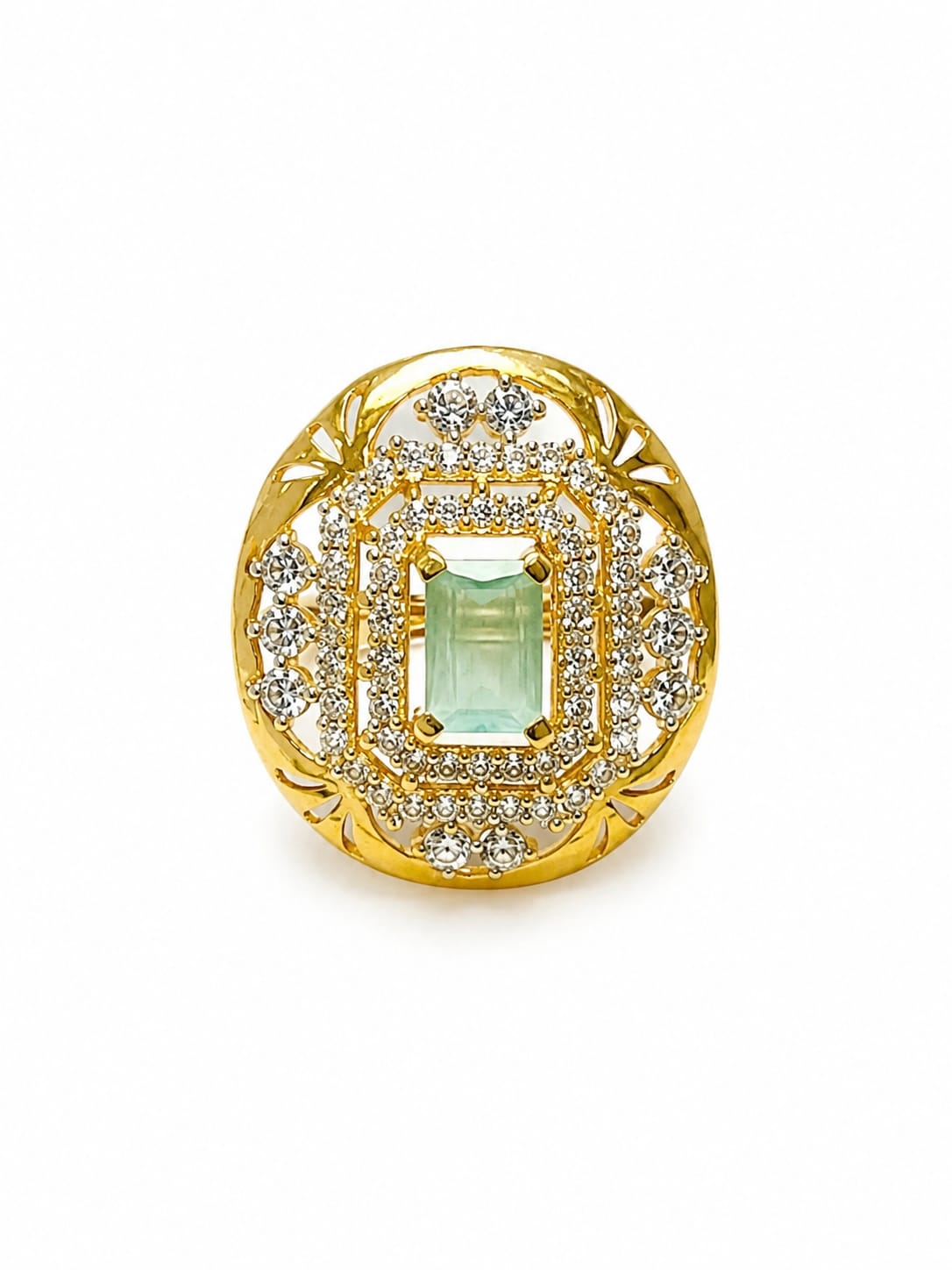18K Gold Emerald Halo Statement Ring for  Women
