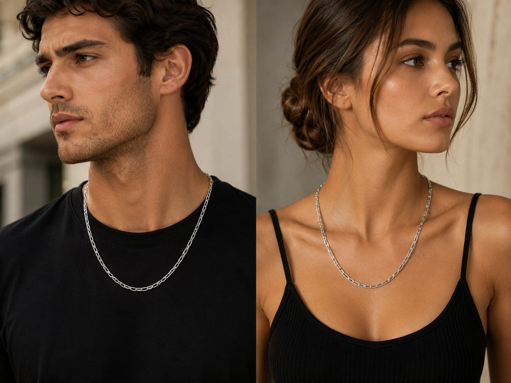 Silver Paperclip Chain Necklace – Minimalist Unisex Link Chain