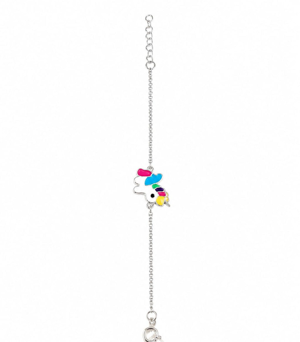 925 Sterling Silver Rainbow Unicorn Charm Adjustable Bracelet for Kids & Women