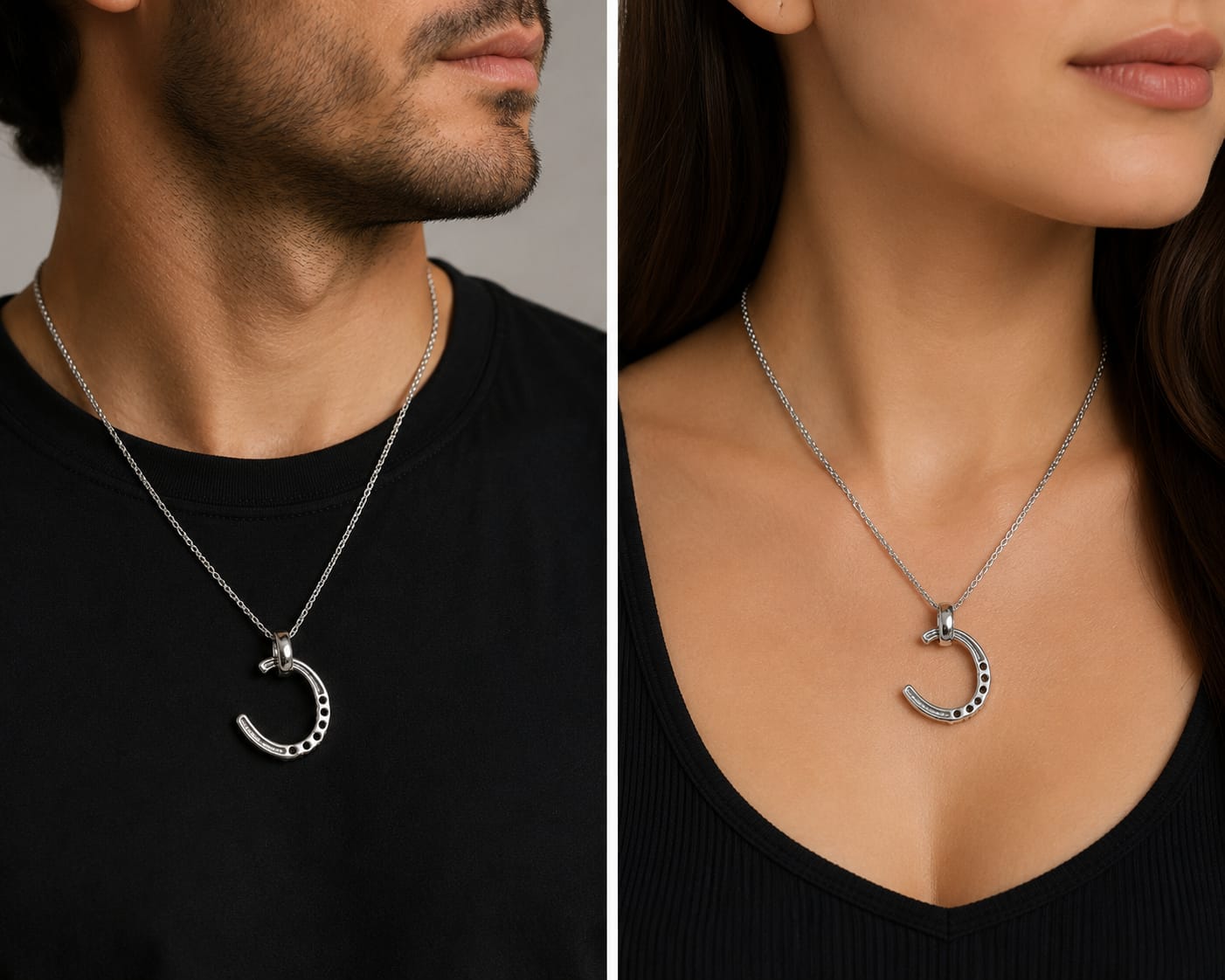 Elegant Silver-Tone Horseshoe Pendant Charm – Lucky Crystal Necklace Accessory