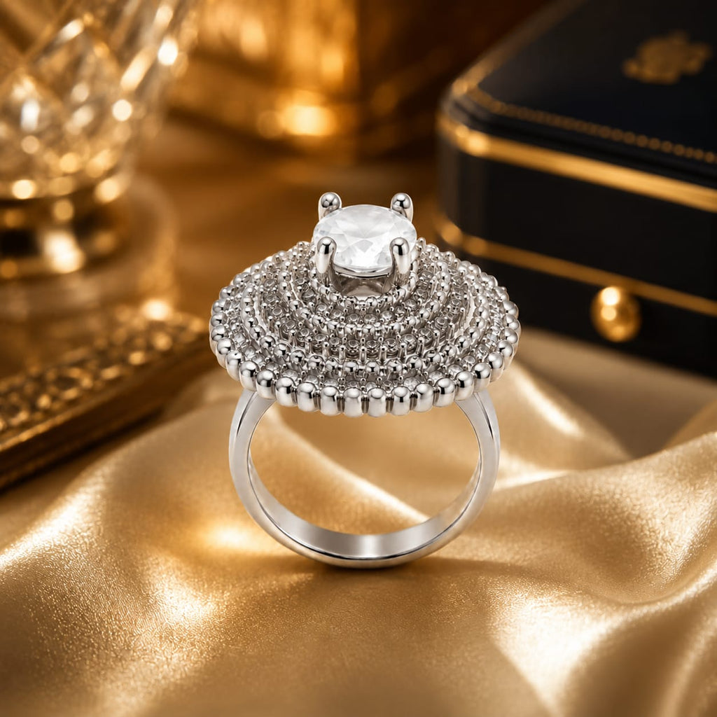 Kritharth Jewels Moonstone Royale Halo Statement Ring