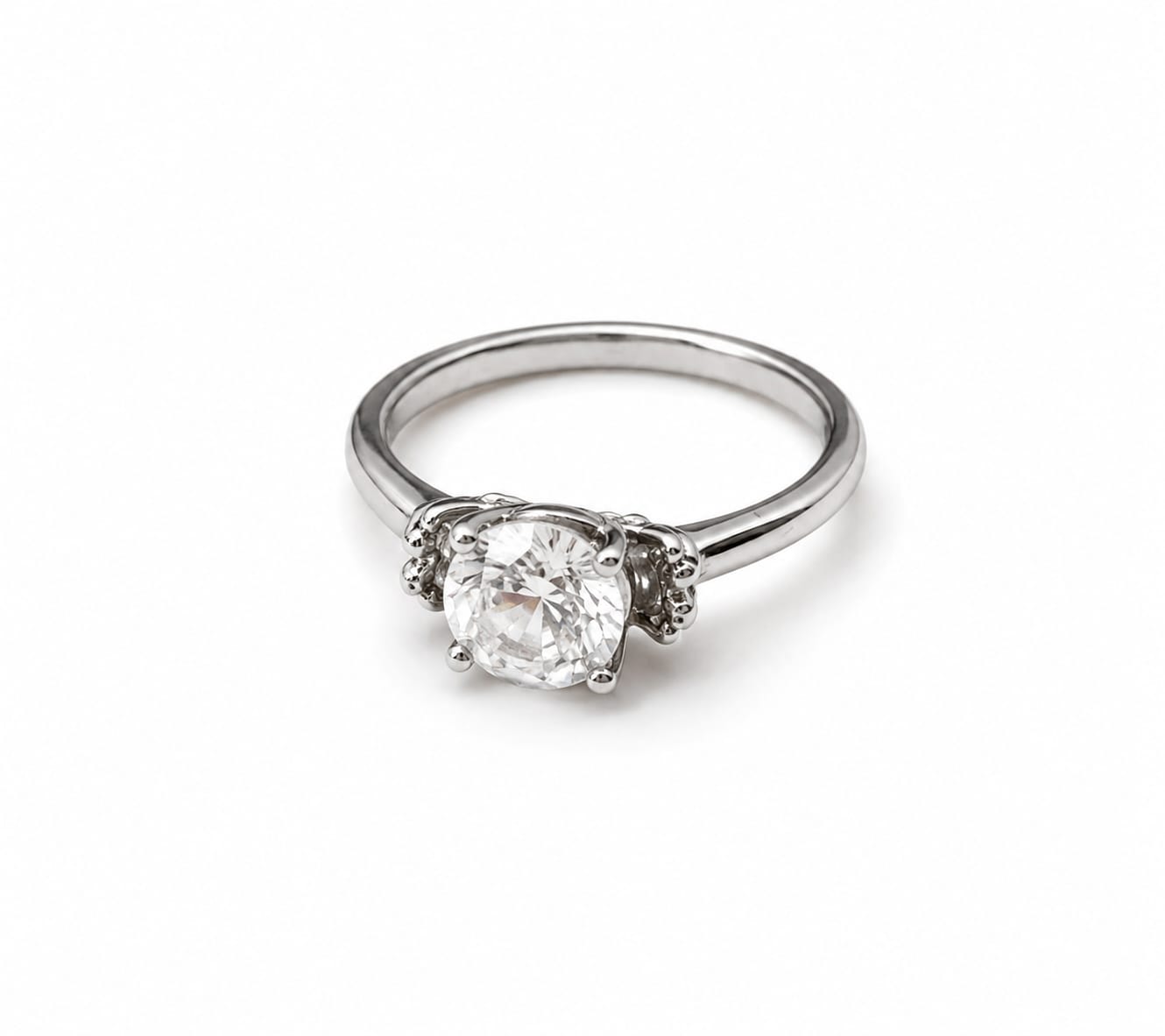 Classic Round Solitaire Ring – Timeless Silver-Tone Crystal Ring for Women