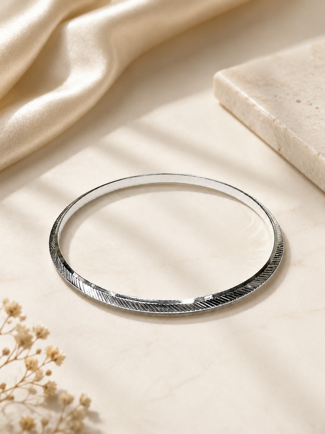 925 Sterling Silver Textured Minimalist Kada Bracelet for Men