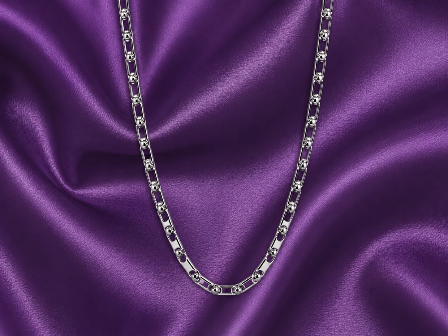 Silver Beaded Link Chain Necklace – Elegant Unisex Fashion Chain