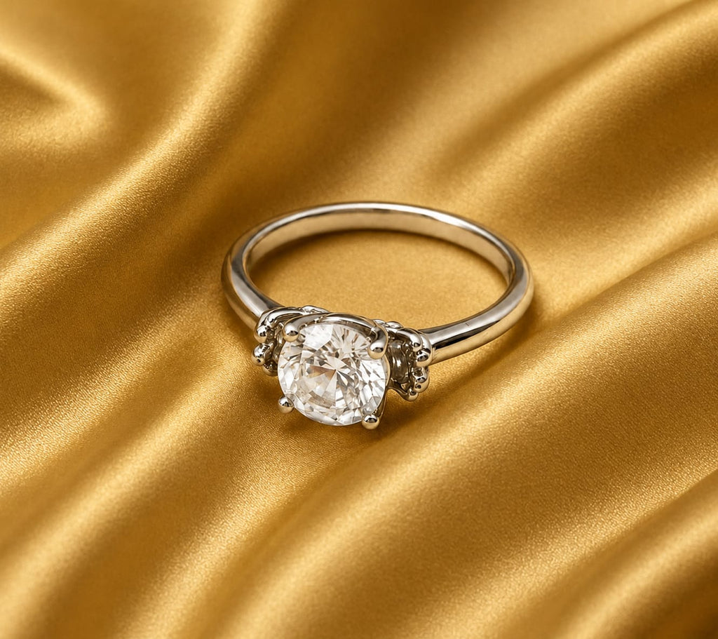 Classic Round Solitaire Ring – Timeless Silver-Tone Crystal Ring for Women