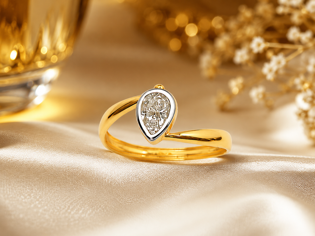 Elegant Pear Shape CZ Gold Ring for Women