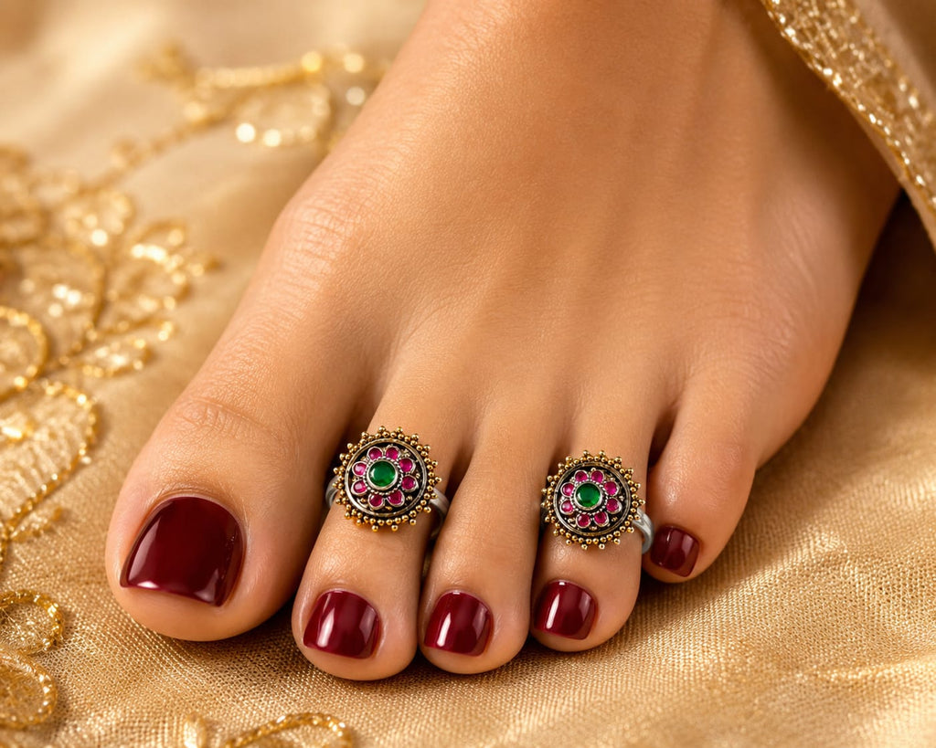 925 Sterling Silver Traditional Floral Toe Rings for Women