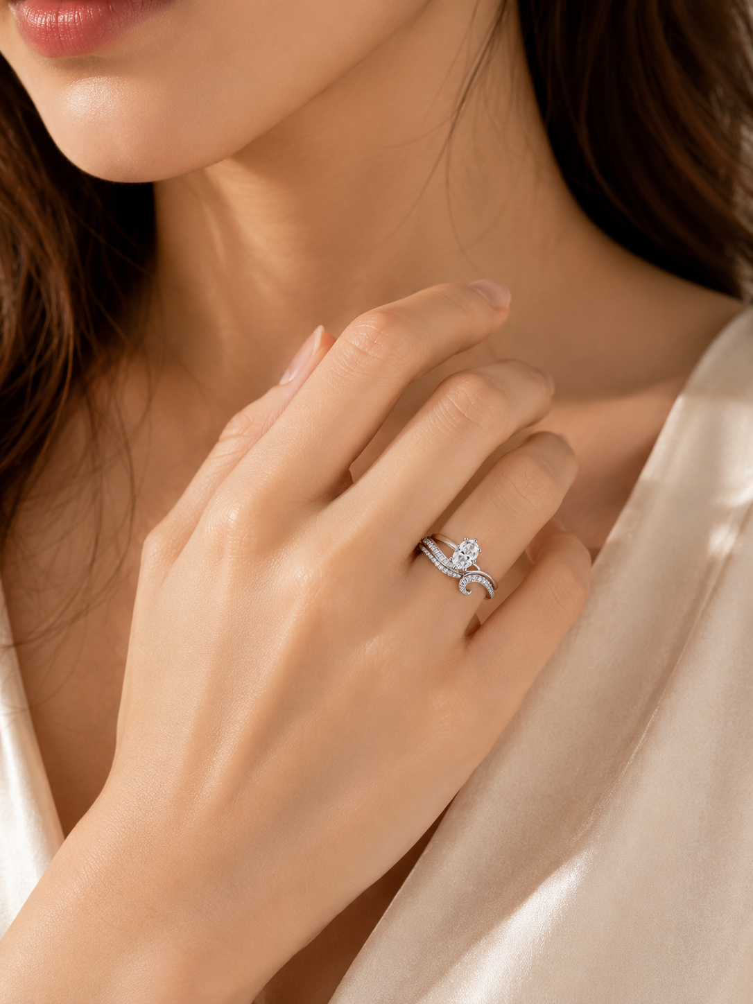 Elegant Swan Crystal Open Ring – Silver Finish Adjustable Ring for Women